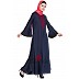 Embroidered Umbrella cut Nida abaya- Navy blue-Red